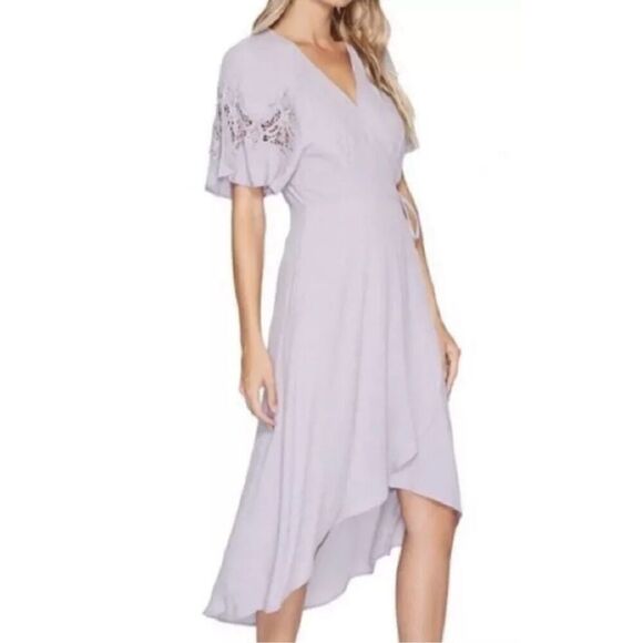 Astr The Label Embroidered  Flutter Sleeve Crochet Short Sleeve Wrap Midi Dress - Picture 2 of 11